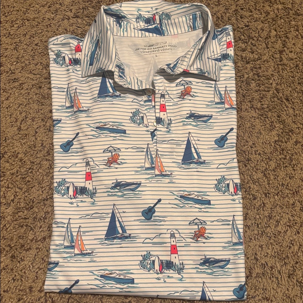 Vineyard Vines Men's performance on the go sankaty polo scenic print size L - Picture 5 of 6